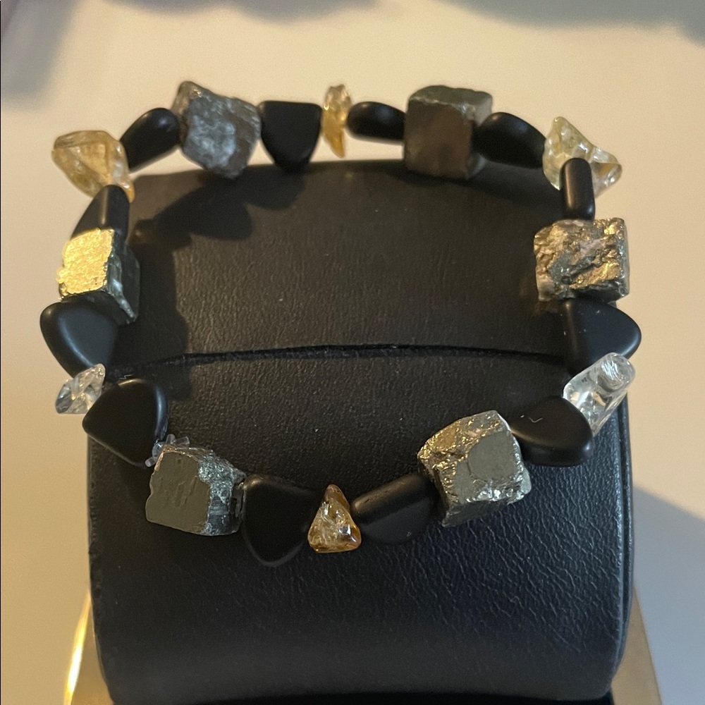 Elegant Black and Silver Mineral Beaded Bracelet